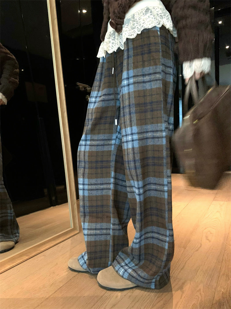 【F01128】實拍復古重工針織外套+蕾絲內搭上衣+休閒毛呢格子褲(分開下單)250106