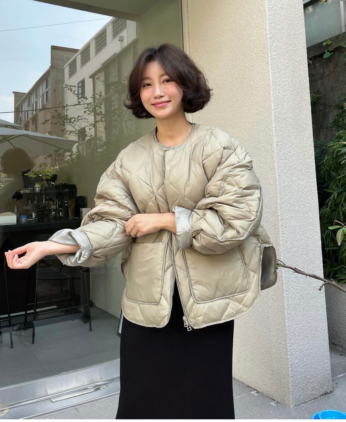 【F01120】韓國冬季復古圓領簡約設計款長袖棉服外套250106