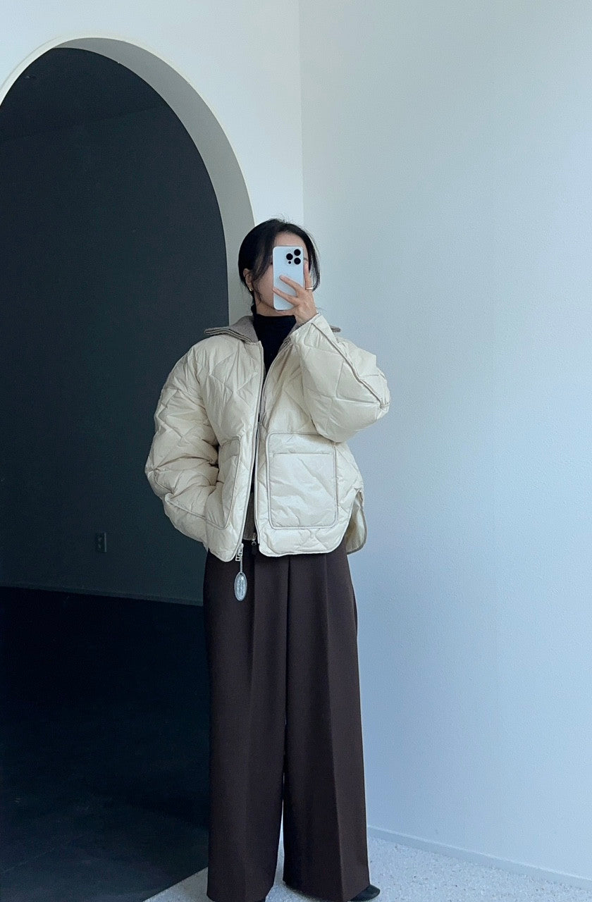 【F01120】韓國冬季復古圓領簡約設計款長袖棉服外套250106