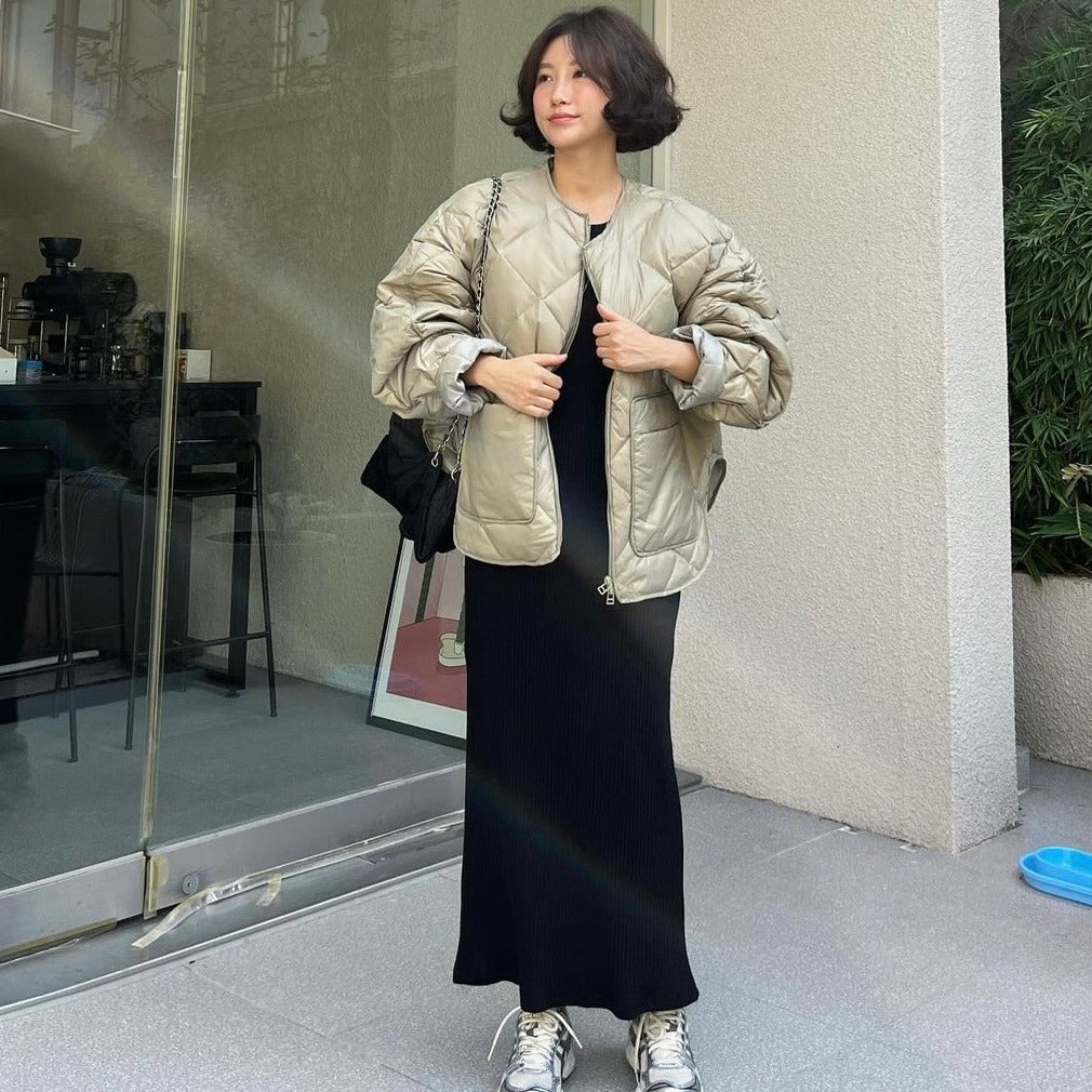 【F01120】韓國冬季復古圓領簡約設計款長袖棉服外套250106