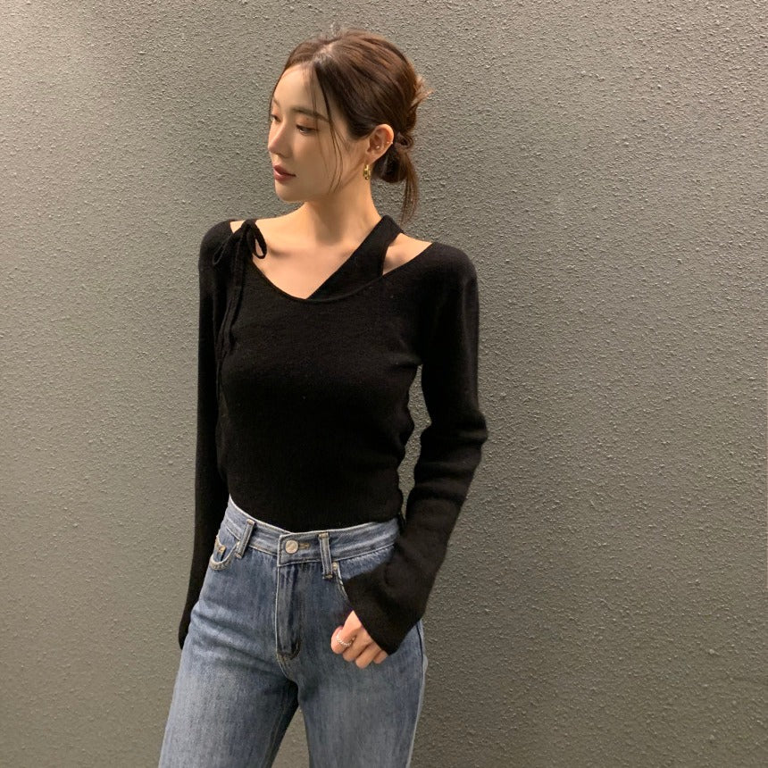 【F01123】韓國早春新款設計假兩件拼接背心性感針織上衣250106
