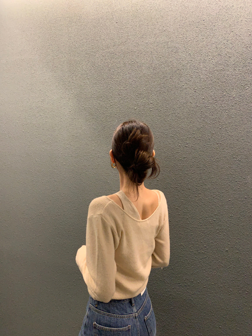 【F01123】韓國早春新款設計假兩件拼接背心性感針織上衣250106