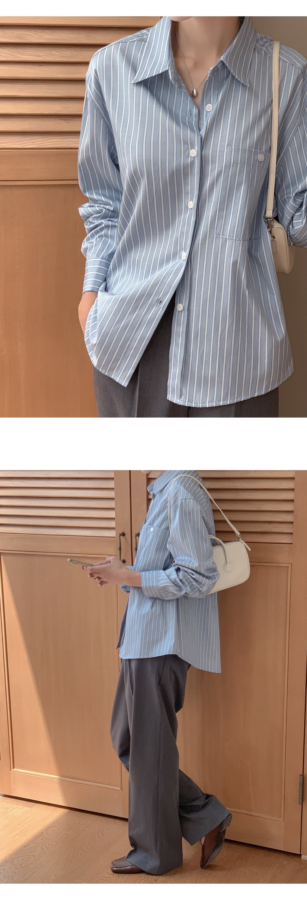 【F60138】實拍早春韓國條紋長袖襯衫250113250212