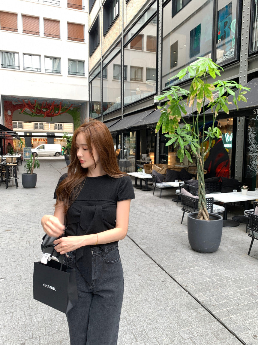 【F60124】韓國早春法式甜美綁帶圓領針織衫250212