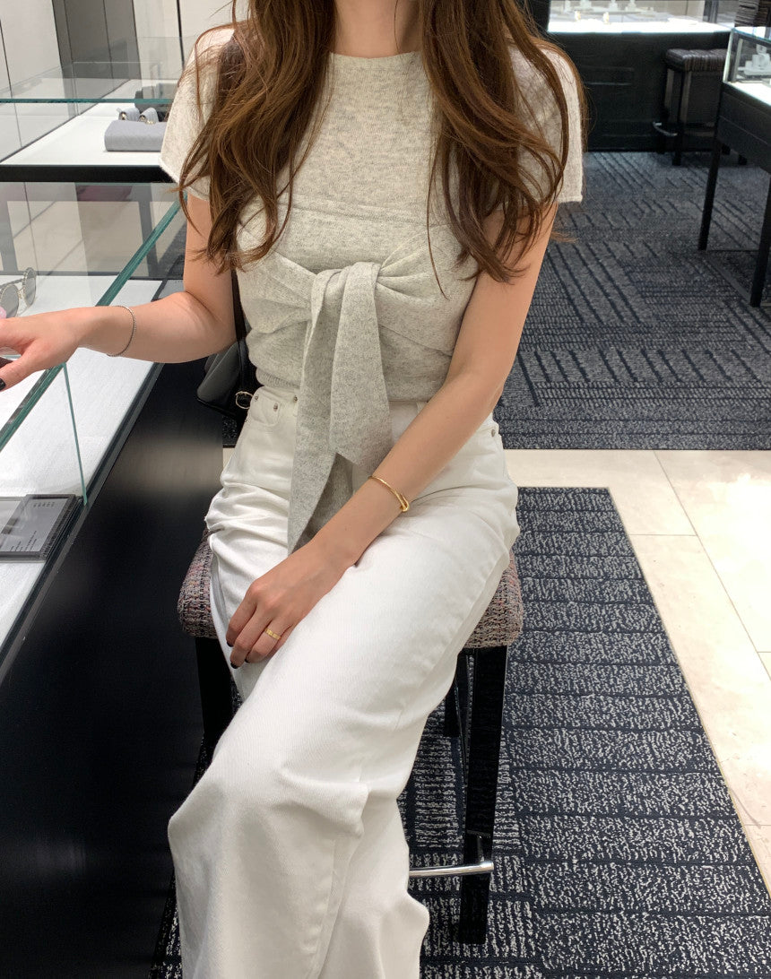 【F60124】韓國早春法式甜美綁帶圓領針織衫250212