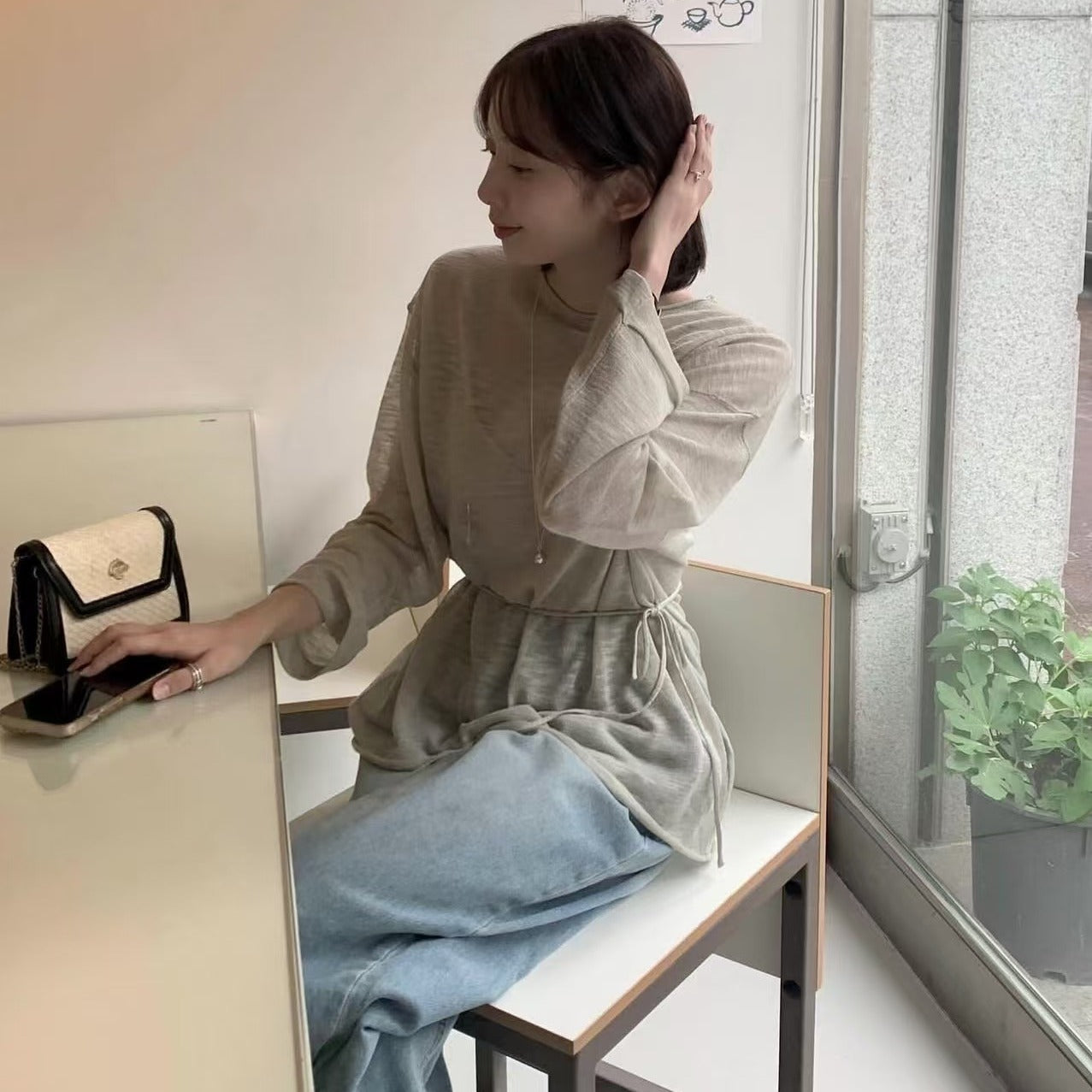 【F60125】韓國早春簡約氣質細腰長袖上衣250212