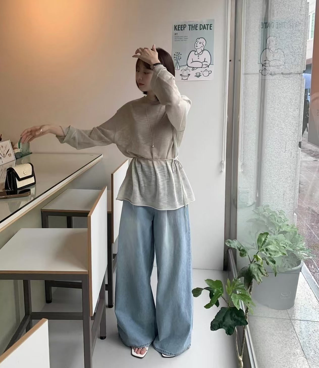 【F60125】韓國早春簡約氣質細腰長袖上衣250212
