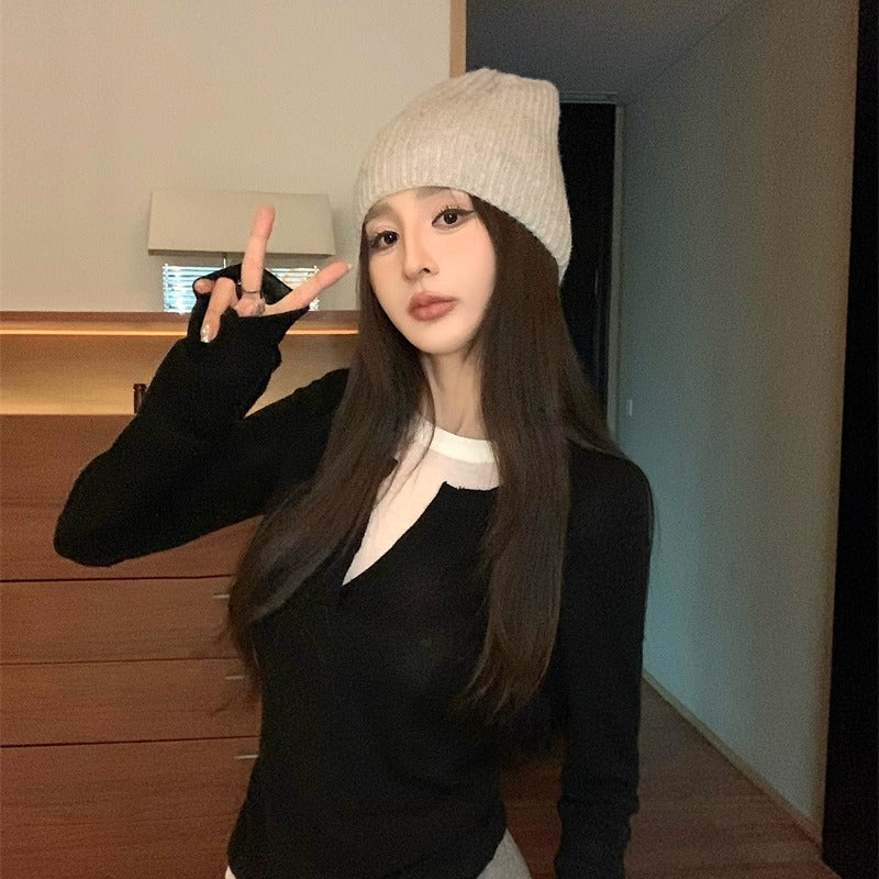 【F01129】實拍美式假兩件針織衫250106