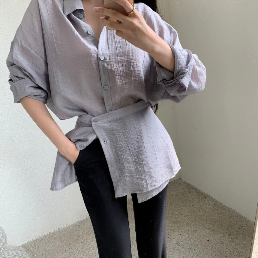 【F60116】韓國早春簡約紋理設計感襯衫250212