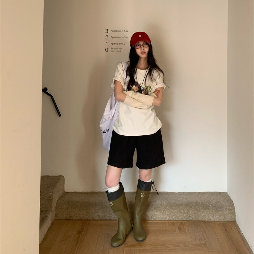 【F01226】實拍早春3D直噴印花磨毛厚實T恤250113