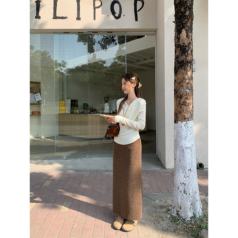 【F60149】實拍法式扭褶斜領羊絨長袖針織衫250218