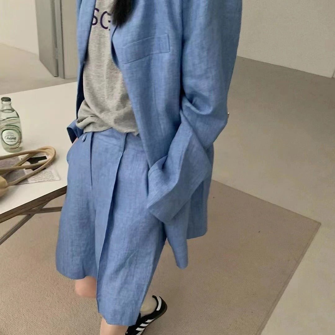 【F01211】實拍早春長袖西服外套+斜口袋設計休閒短褲(分開下單)250113