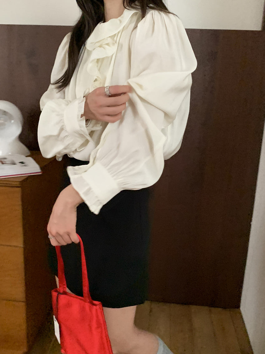 【F60134】實拍法式荷葉寬鬆長袖襯衫250212