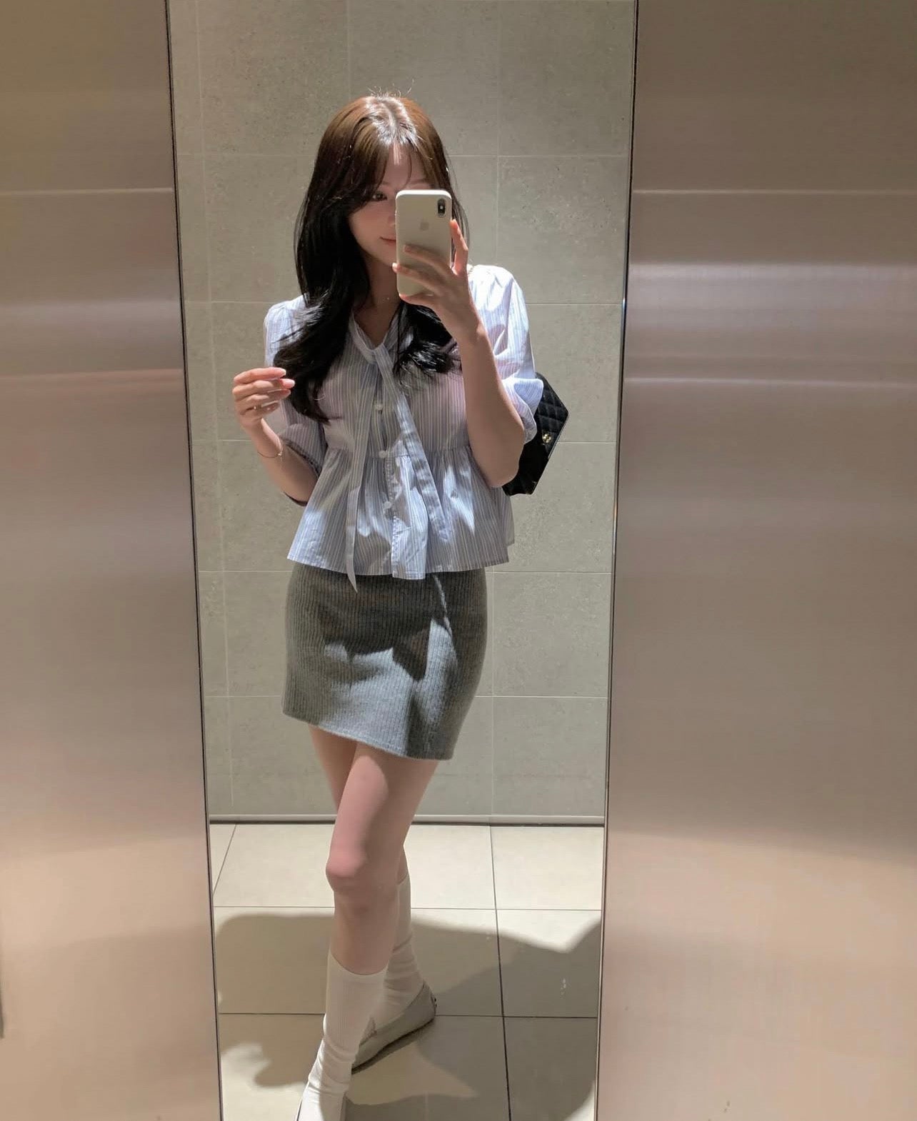 【F034284】韓國春季新款設計感繫帶氣質甜美長袖衫250325