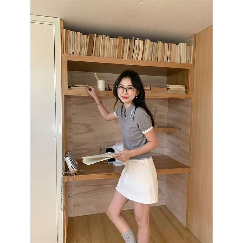 【F032267】實拍S~XL夏季Polo領學院短袖針織衫250311