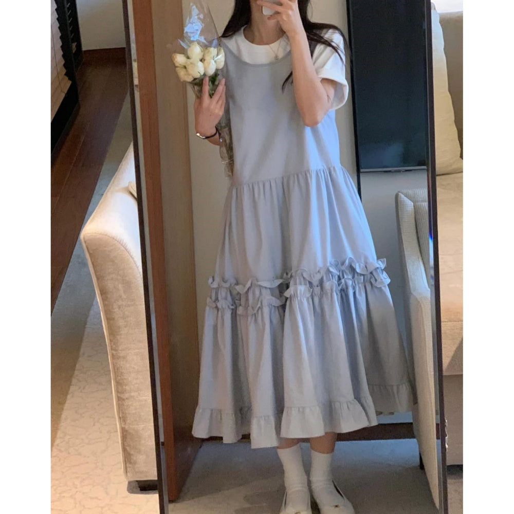 【F60195】韓國氣質休閒寬鬆後背繫帶背心洋裝250225