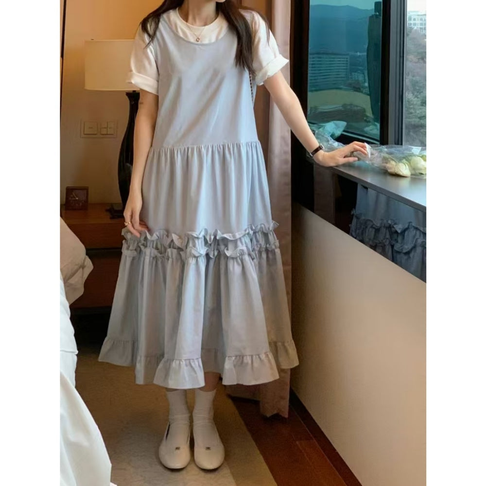 【F60195】韓國氣質休閒寬鬆後背繫帶背心洋裝250225