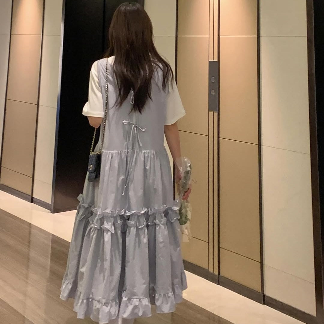 【F60195】韓國氣質休閒寬鬆後背繫帶背心洋裝250225