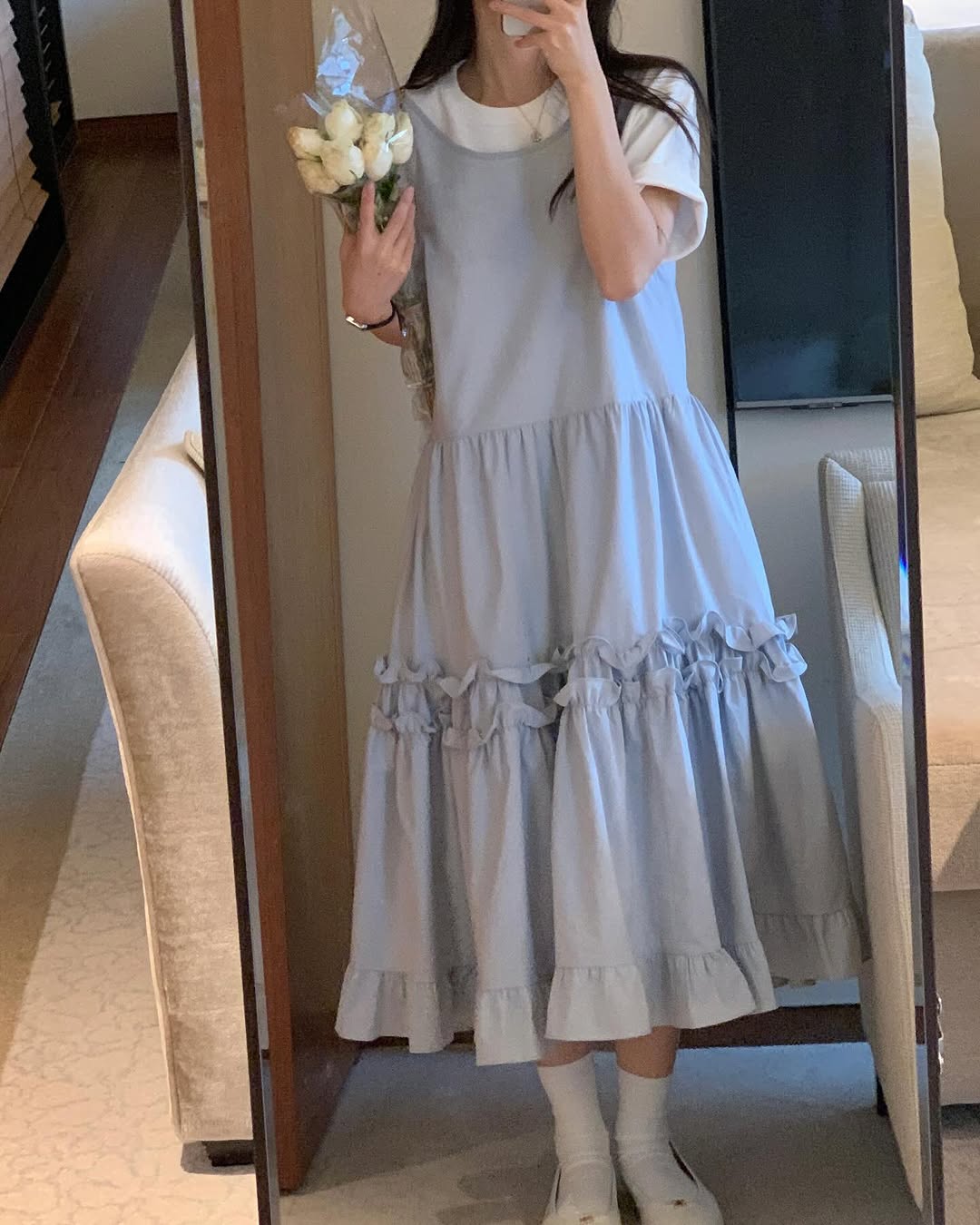【F60195】韓國氣質休閒寬鬆後背繫帶背心洋裝250225