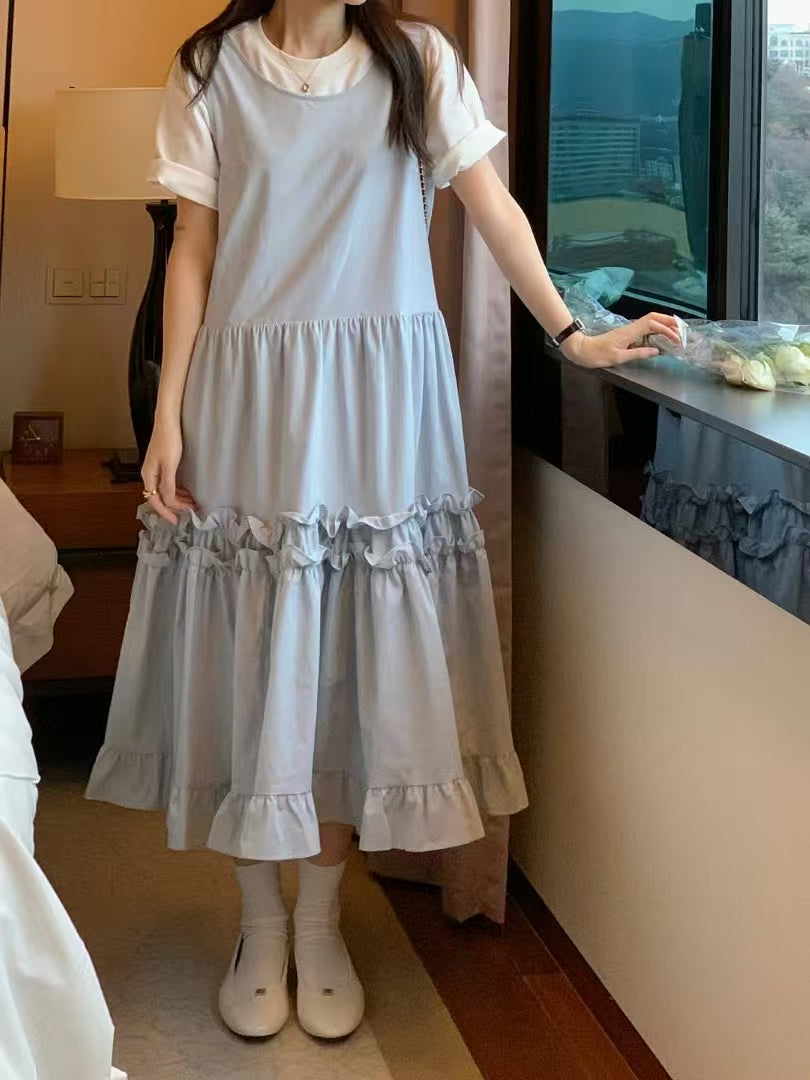【F60195】韓國氣質休閒寬鬆後背繫帶背心洋裝250225