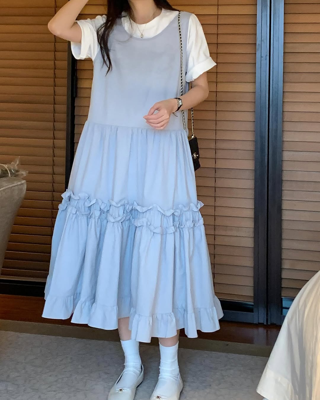 【F60195】韓國氣質休閒寬鬆後背繫帶背心洋裝250225