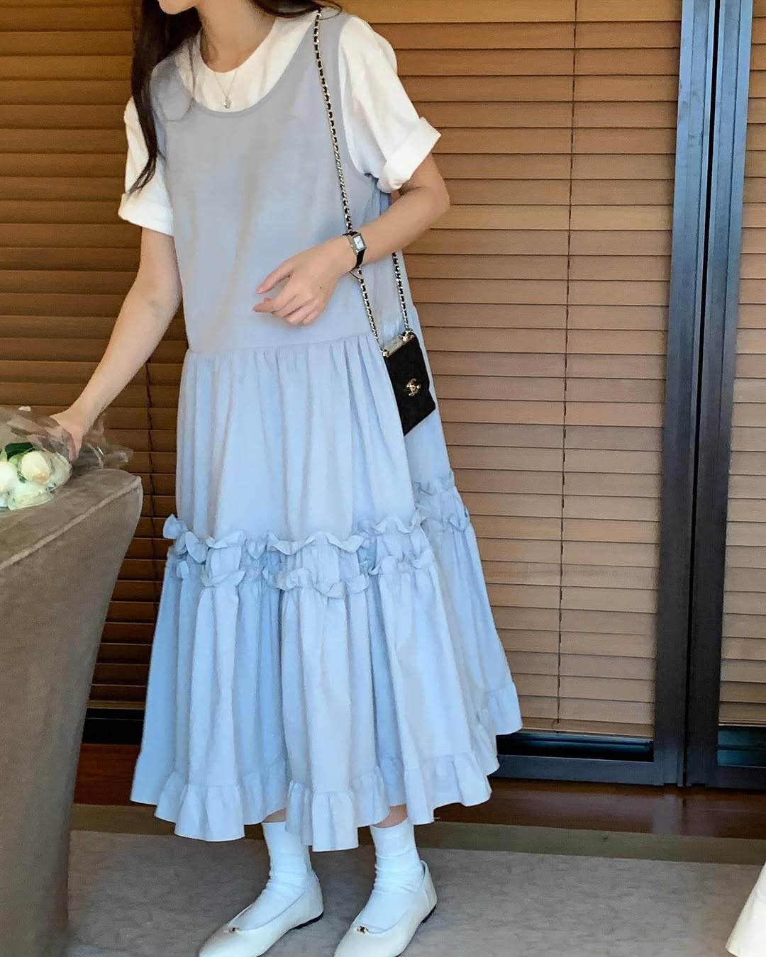 【F60195】韓國氣質休閒寬鬆後背繫帶背心洋裝250225
