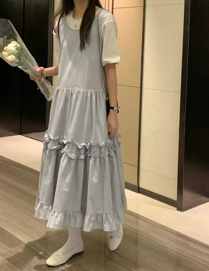 【F60195】韓國氣質休閒寬鬆後背繫帶背心洋裝250225