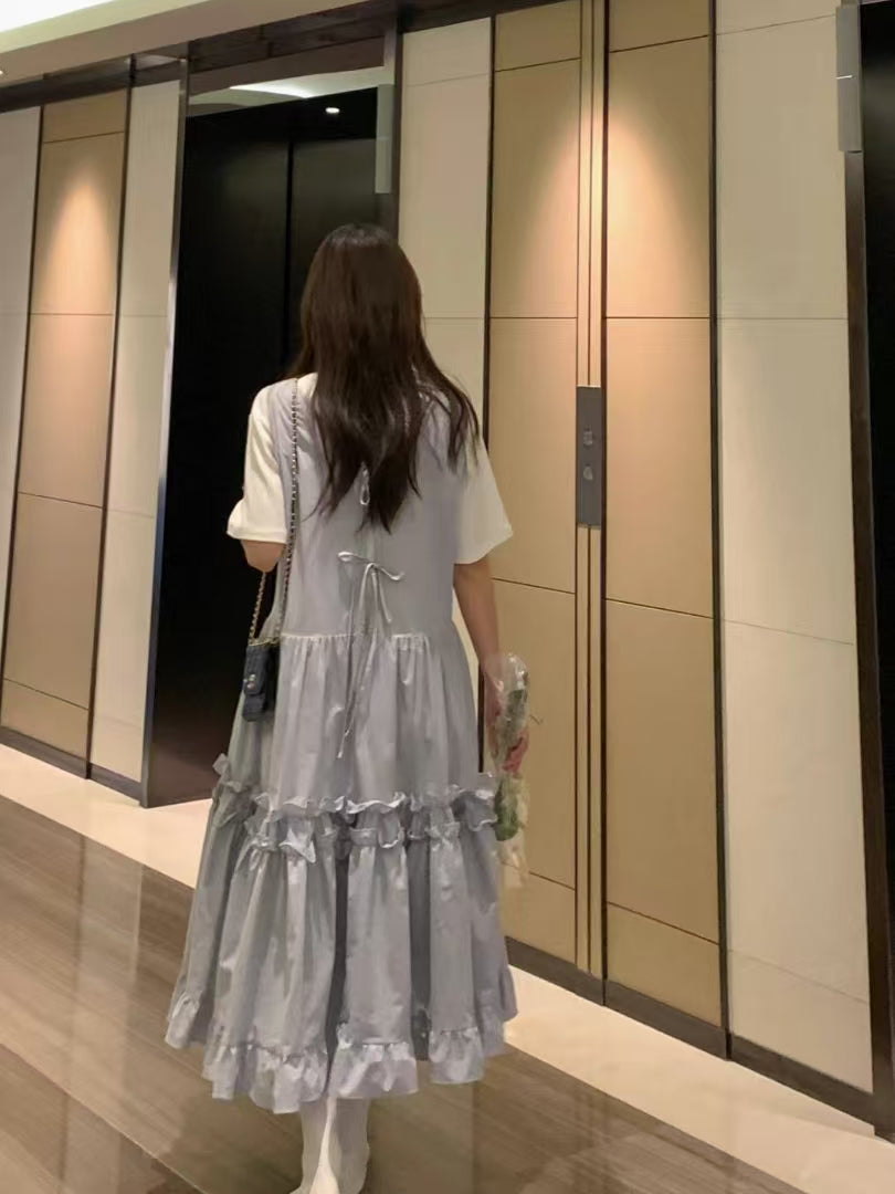 【F60195】韓國氣質休閒寬鬆後背繫帶背心洋裝250225