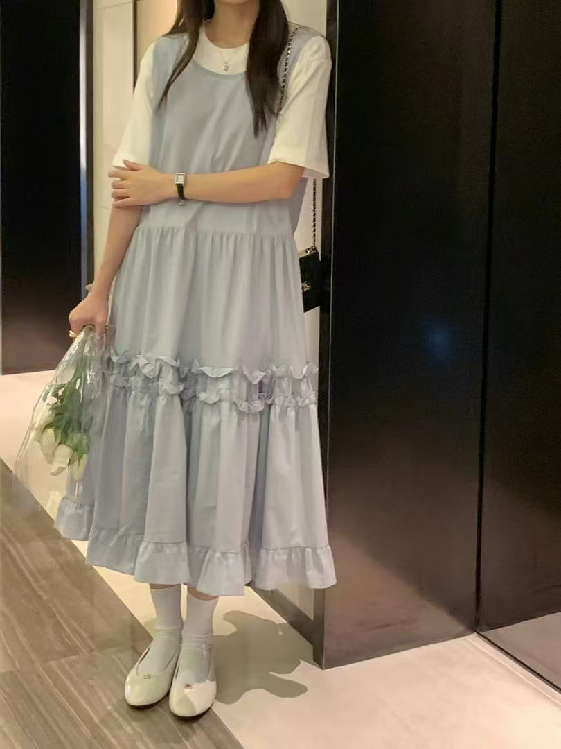 【F60195】韓國氣質休閒寬鬆後背繫帶背心洋裝250225