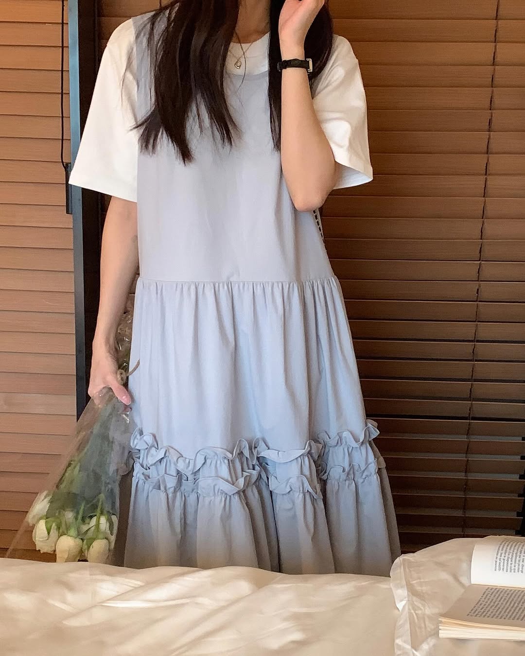 【F60195】韓國氣質休閒寬鬆後背繫帶背心洋裝250225