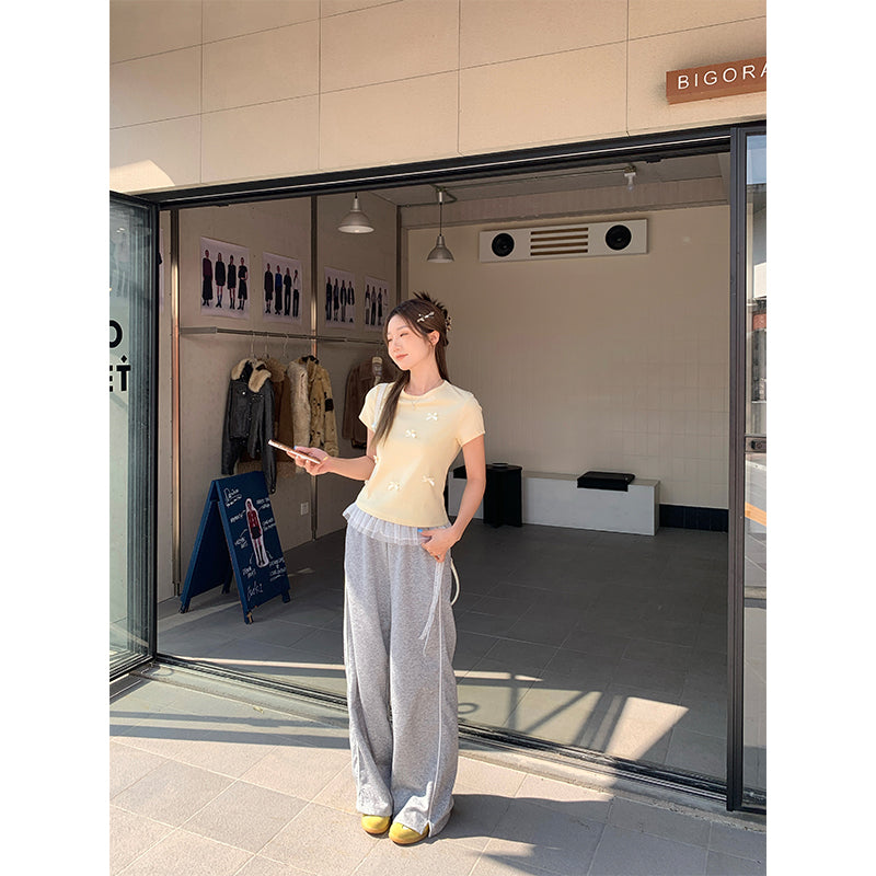 【F60150】實拍夏季甜美立體蝴蝶結短袖T恤250218