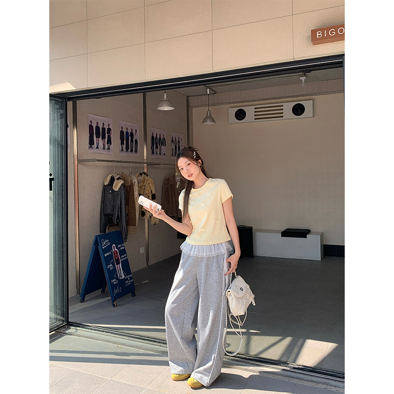 【F60150】實拍夏季甜美立體蝴蝶結短袖T恤250218