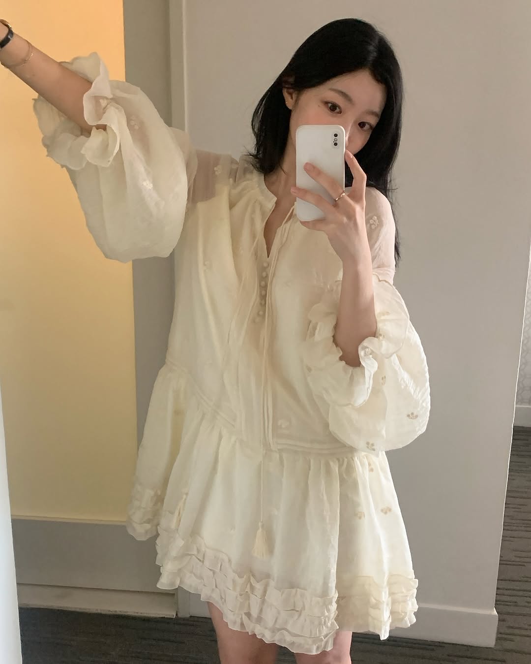 【F60184】美翻~春季甜美刺繡鈎花雪紡洋裝250225