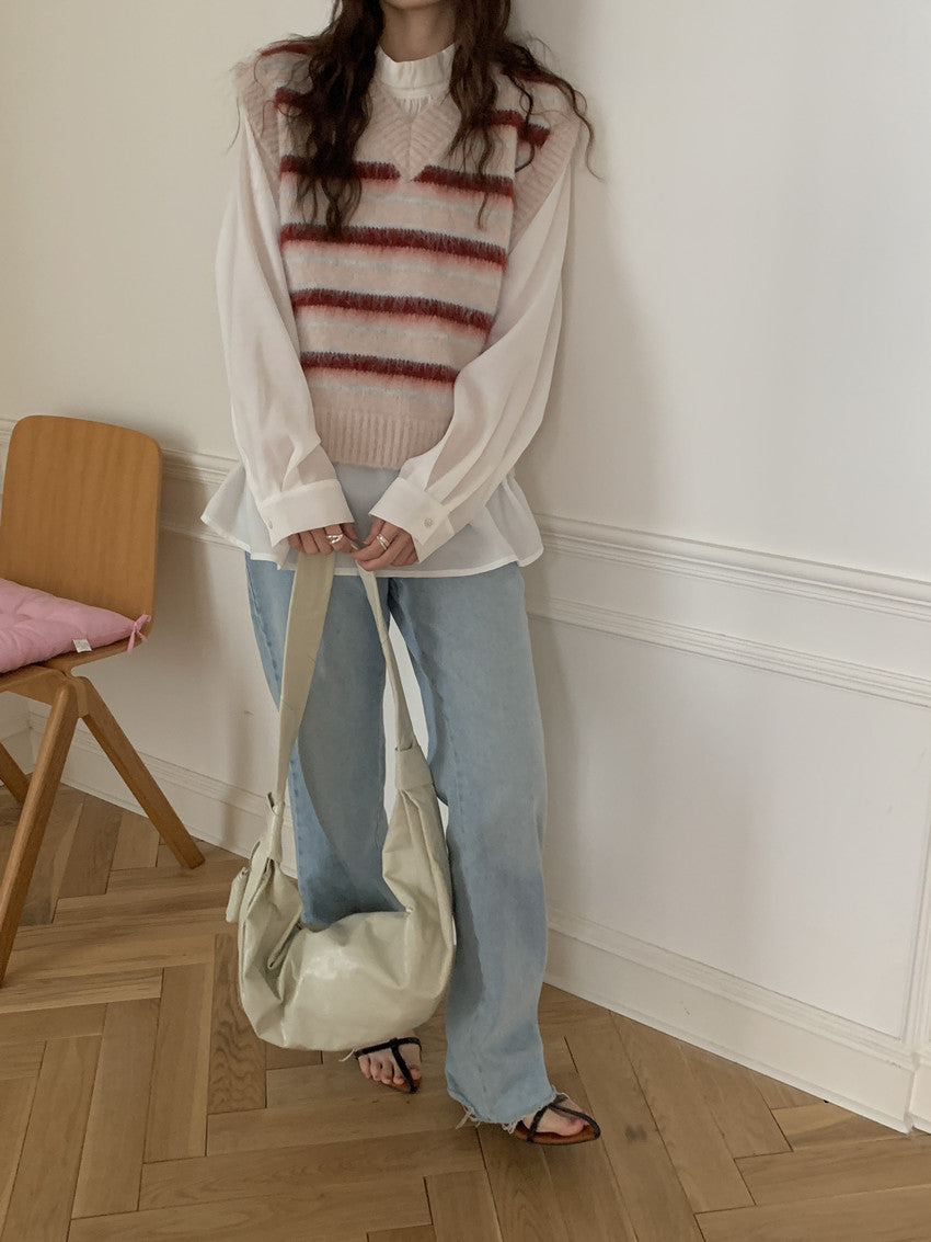 【F60205】實拍春季復古漸變寬鬆針織背心250225