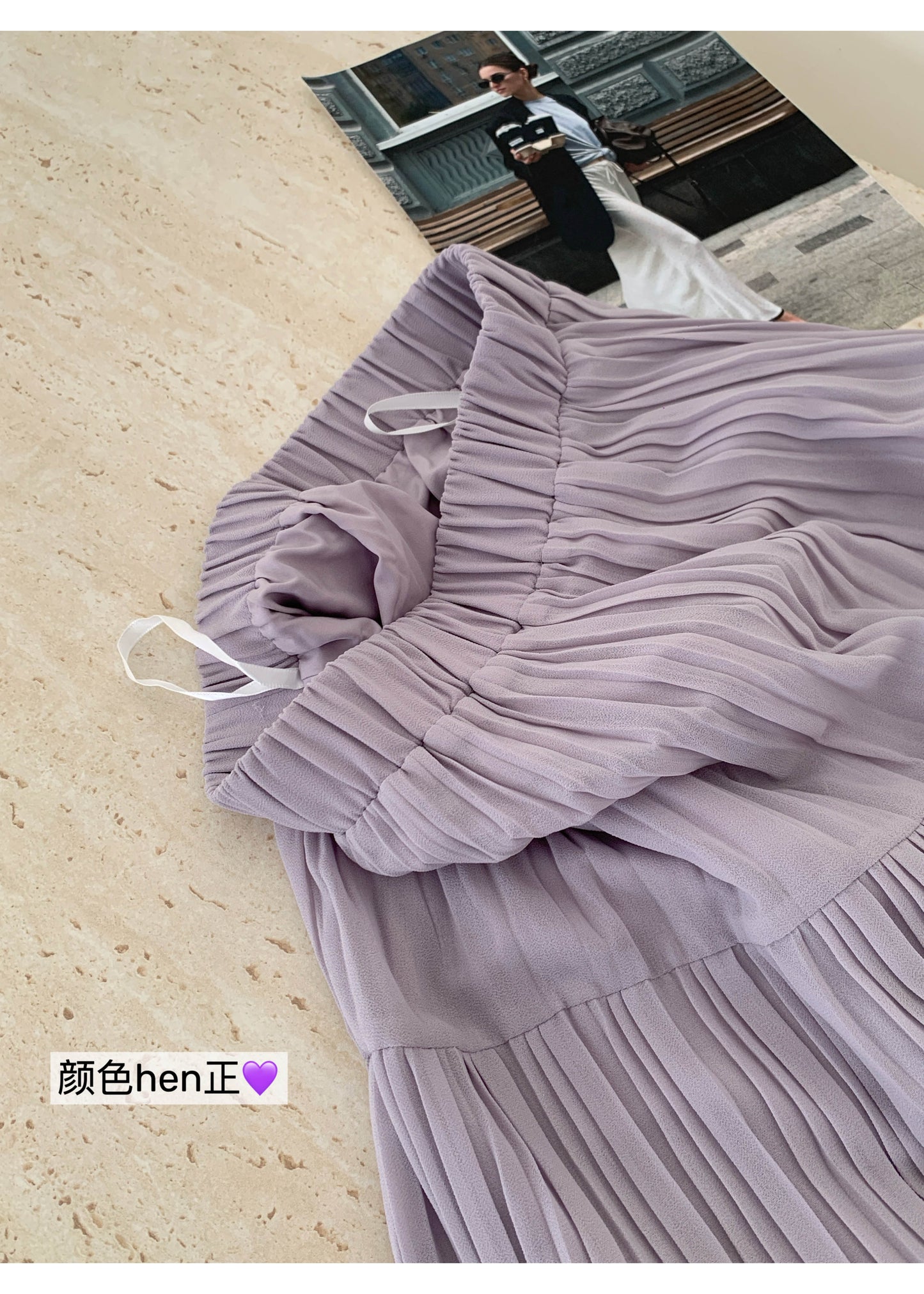 【F60234】實拍仙氣十足的壓褶寬鬆大裙襬雪紡長裙250304