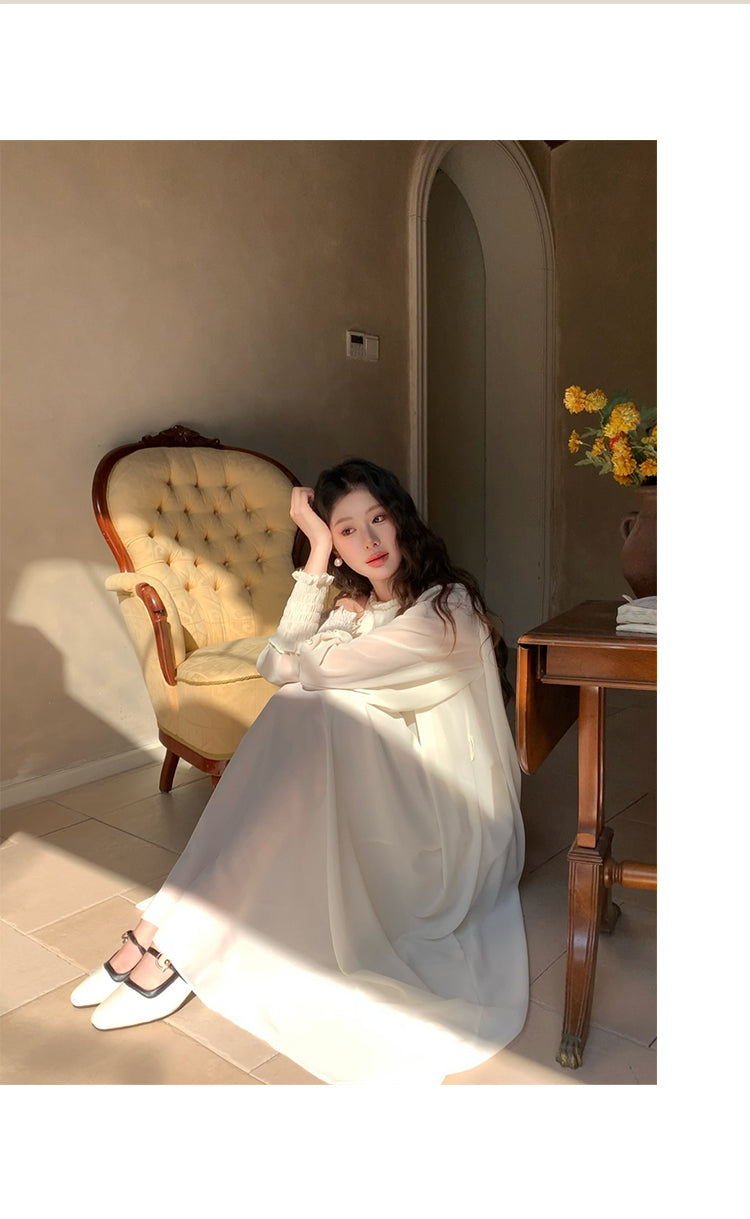 【F60225】實拍S~2XL春季氣質純淨韓版雪紡長洋裝250304
