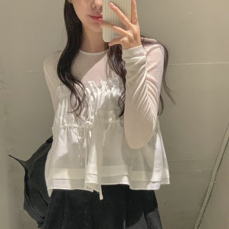 【F60152】韓國氣質甜美荷葉綁帶吊帶背心(不含內搭)250218