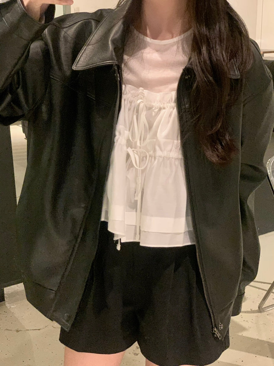 【F60152】韓國氣質甜美荷葉綁帶吊帶背心(不含內搭)250218