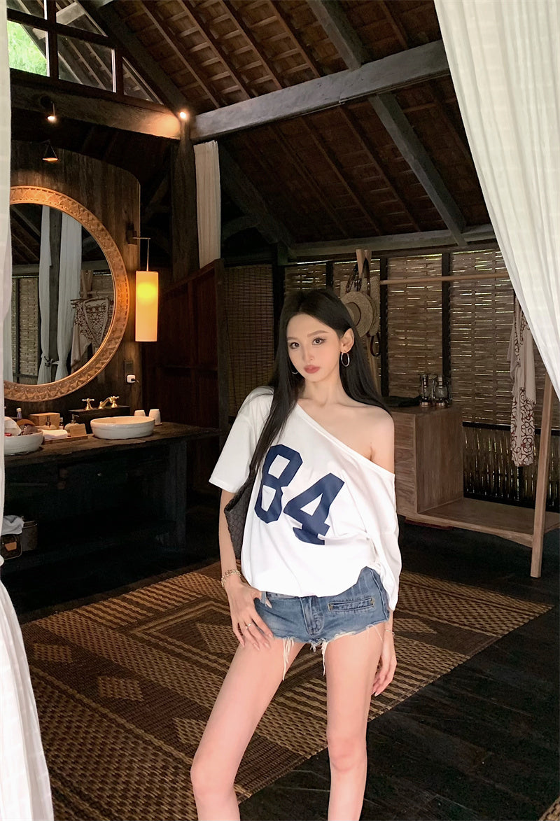 【F60329】實拍美式時髦慵懶寬鬆印花T恤250408