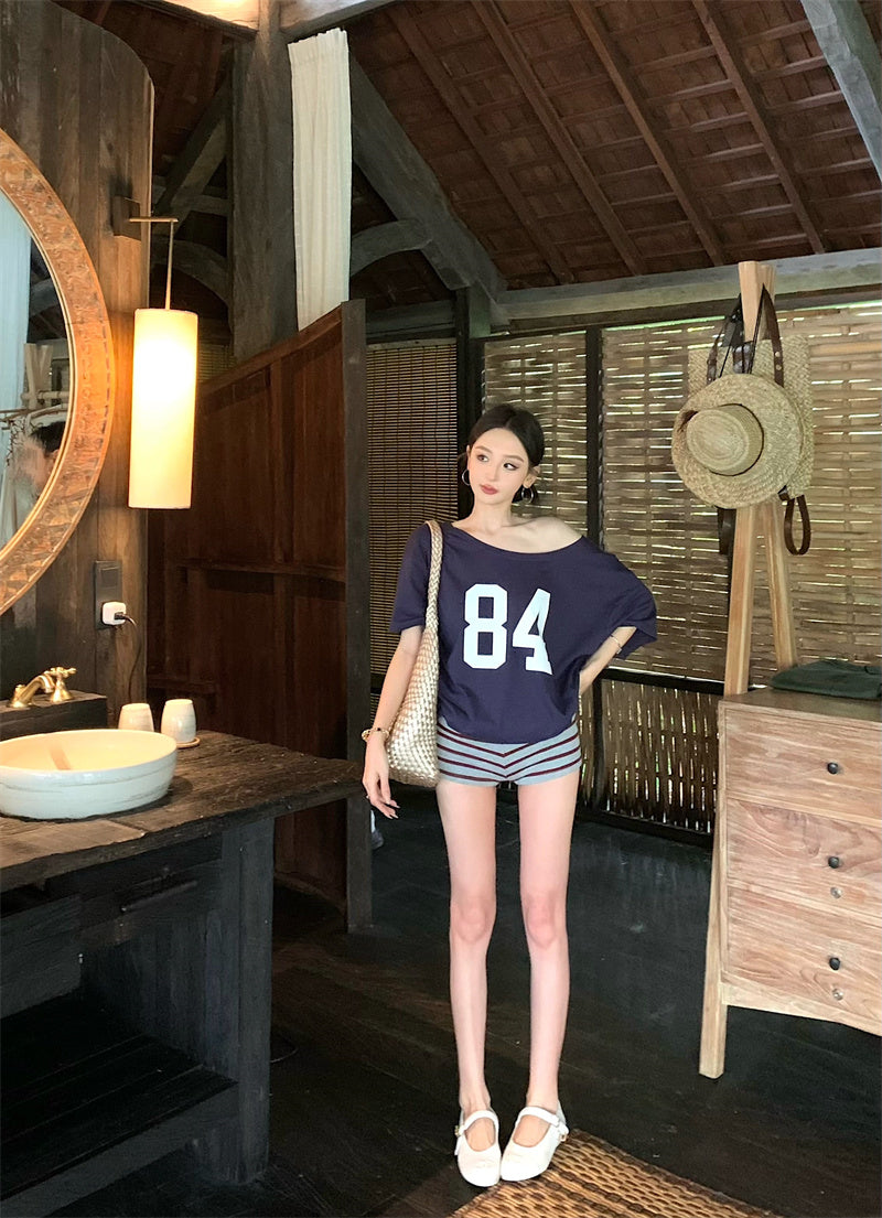 【F60329】實拍美式時髦慵懶寬鬆印花T恤250408