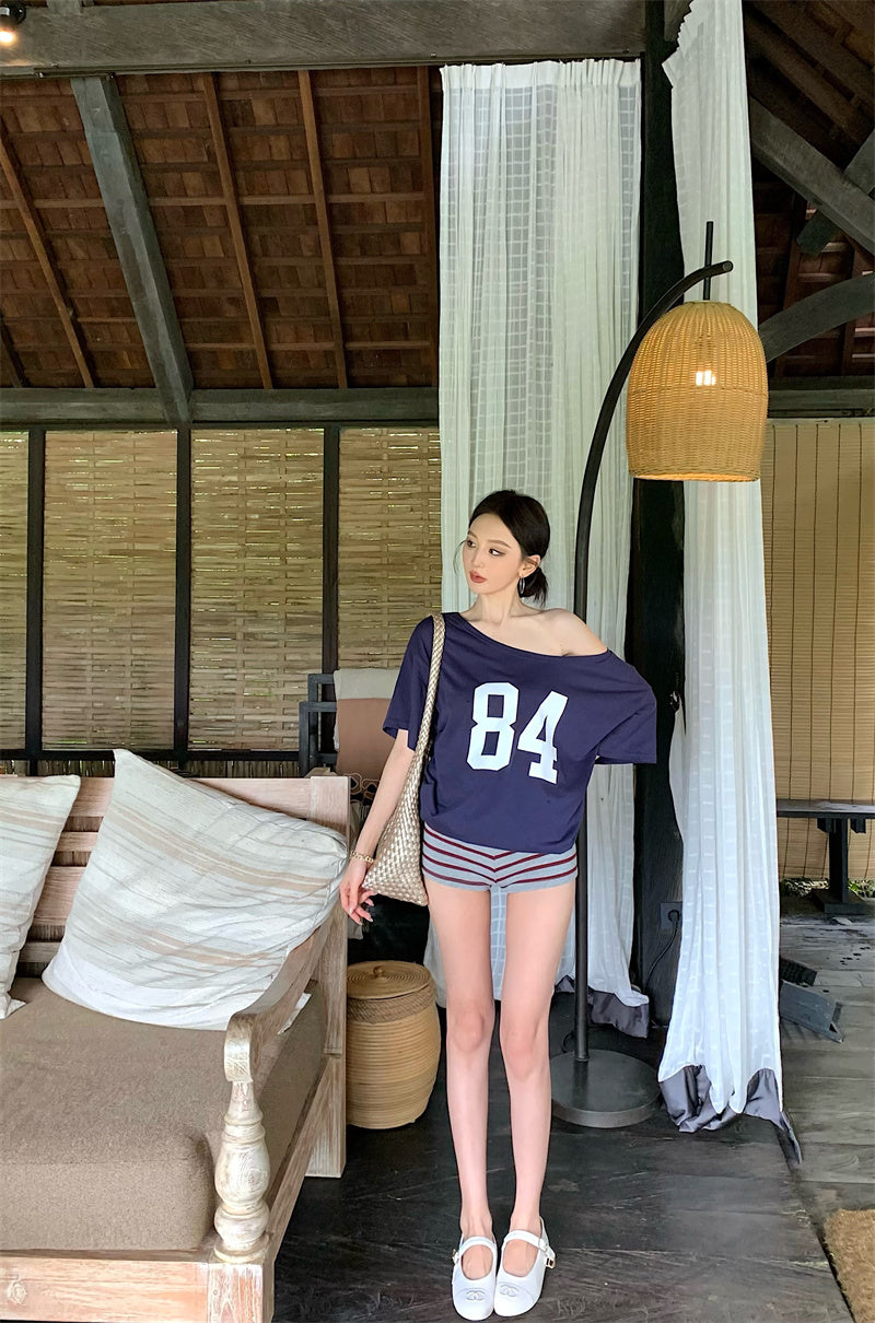 【F60329】實拍美式時髦慵懶寬鬆印花T恤250408