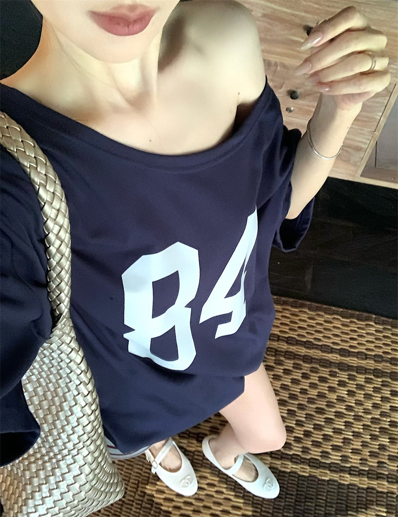 【F60329】實拍美式時髦慵懶寬鬆印花T恤250408