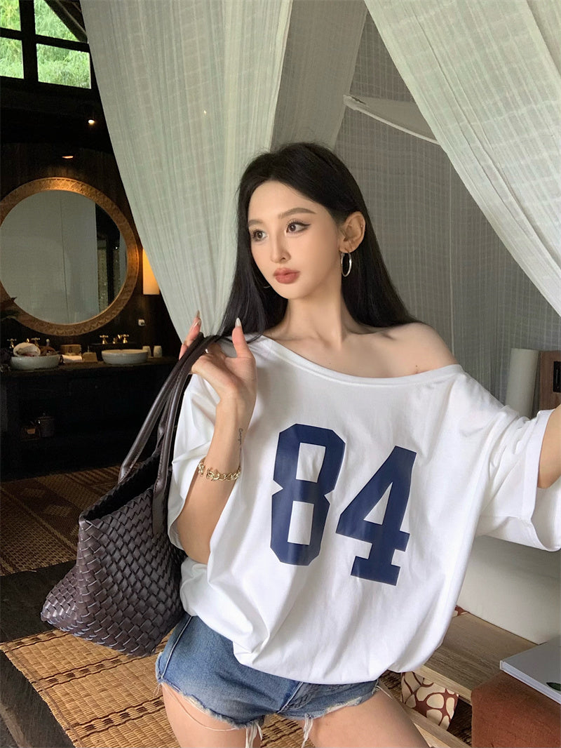 【F60329】實拍美式時髦慵懶寬鬆印花T恤250408