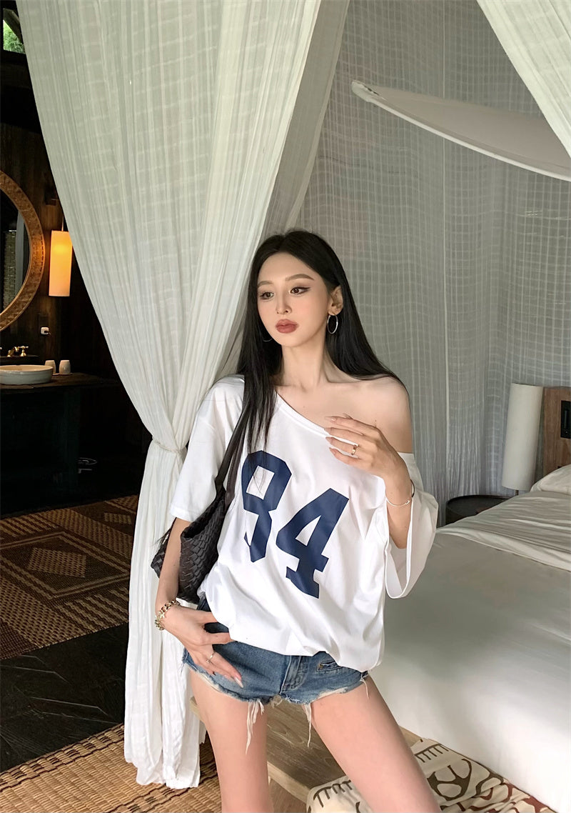 【F60329】實拍美式時髦慵懶寬鬆印花T恤250408