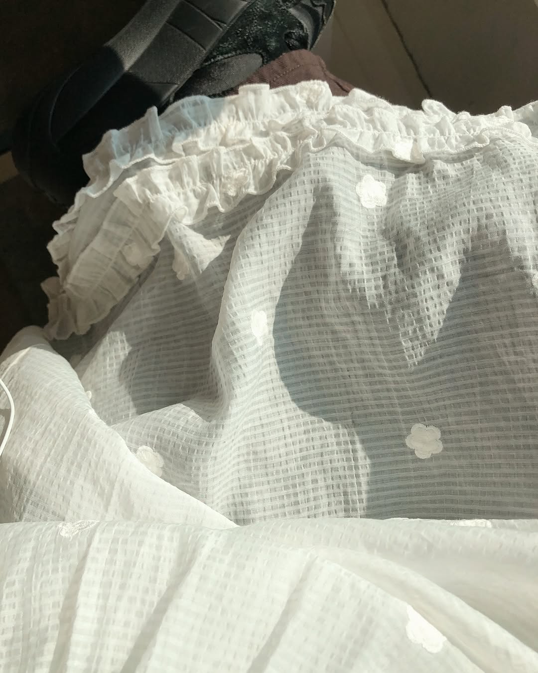 【F60193】韓國小眾疊穿神器~後背繫帶花朵刺繡網紗洋裝250225