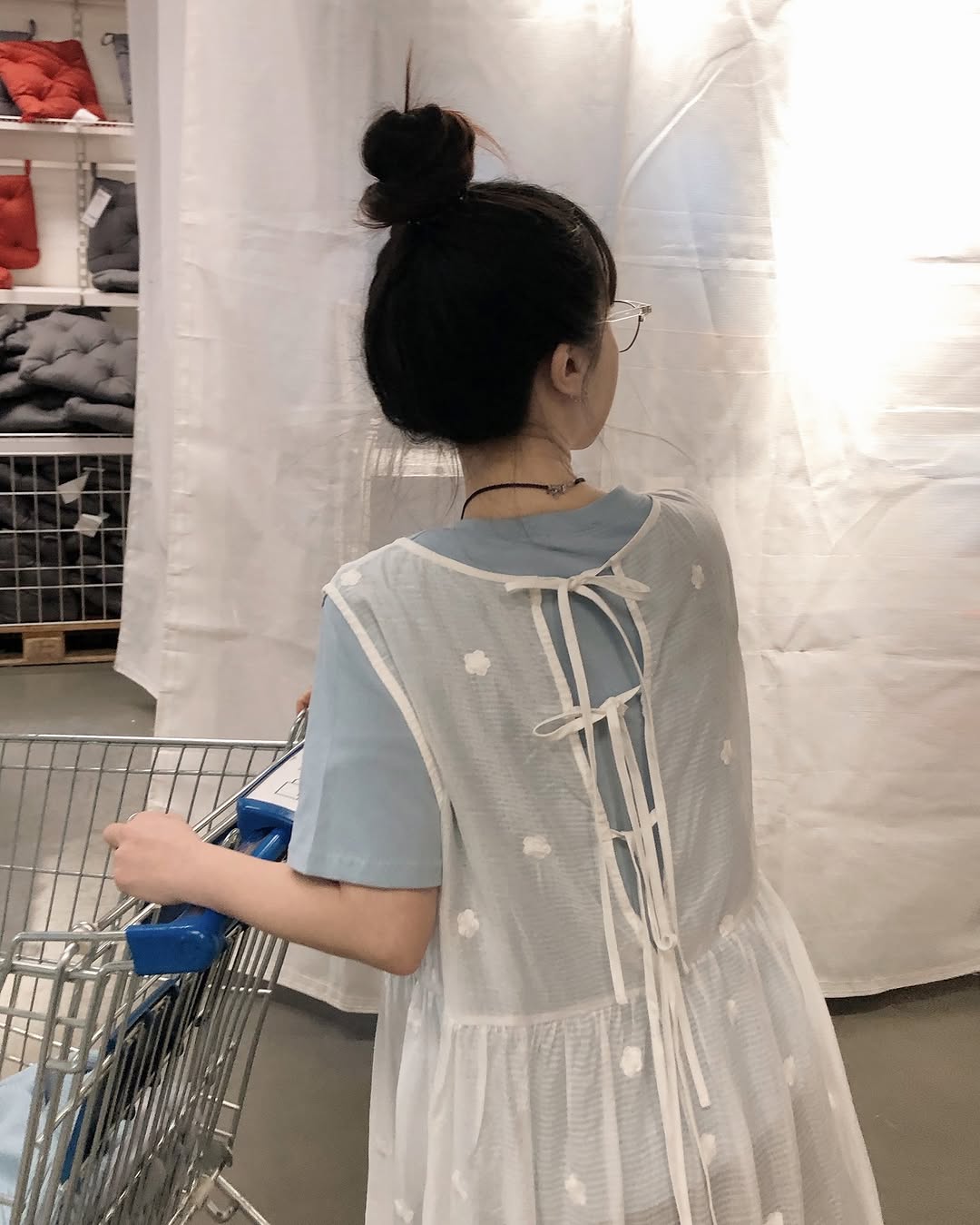 【F60193】韓國小眾疊穿神器~後背繫帶花朵刺繡網紗洋裝250225