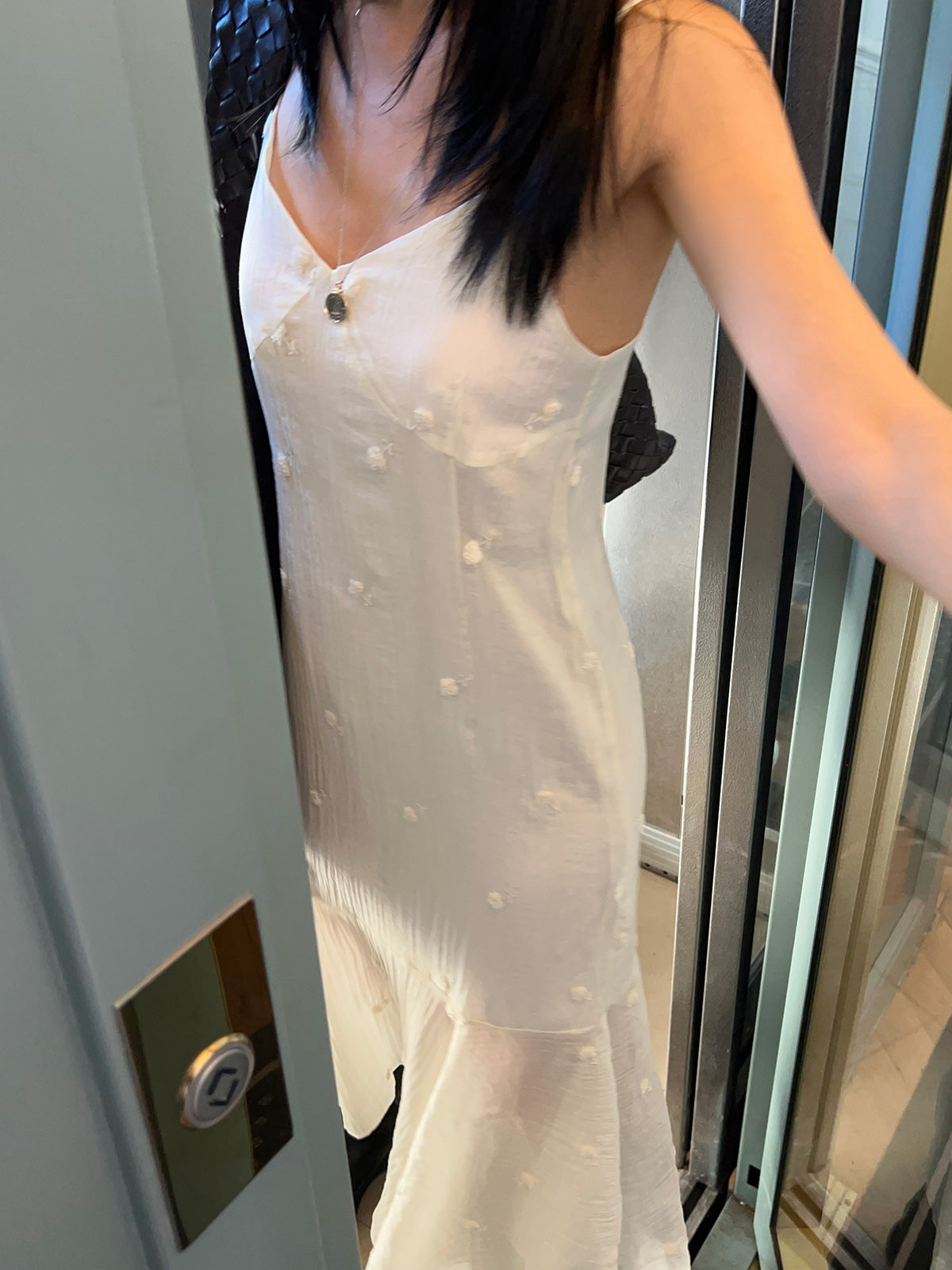 【F60181】春夏氣質立體點不規則雪紡洋裝250225