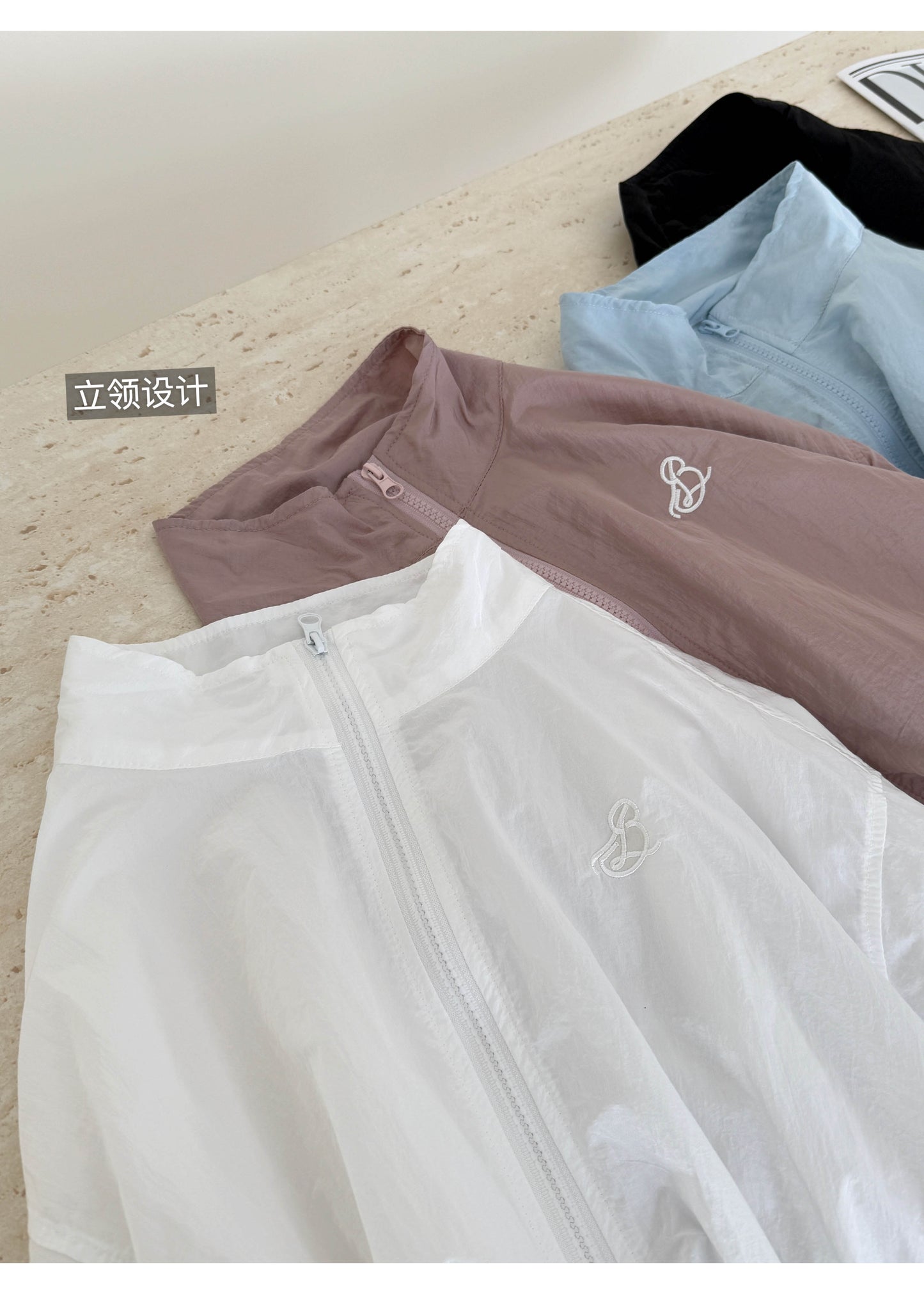 【F60246】實拍春夏必備立領刺繡拉鍊防曬外套250304