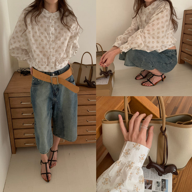 【F60248】實拍小眾復古 清新碎花立領長袖襯衫250304