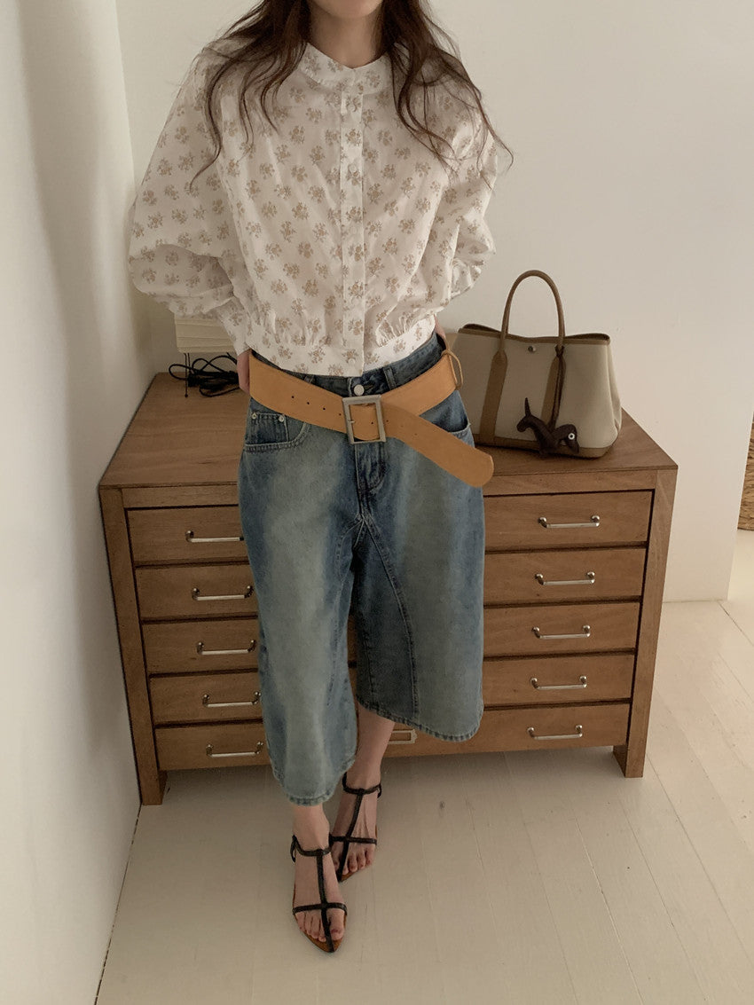 【F60248】實拍小眾復古 清新碎花立領長袖襯衫250304